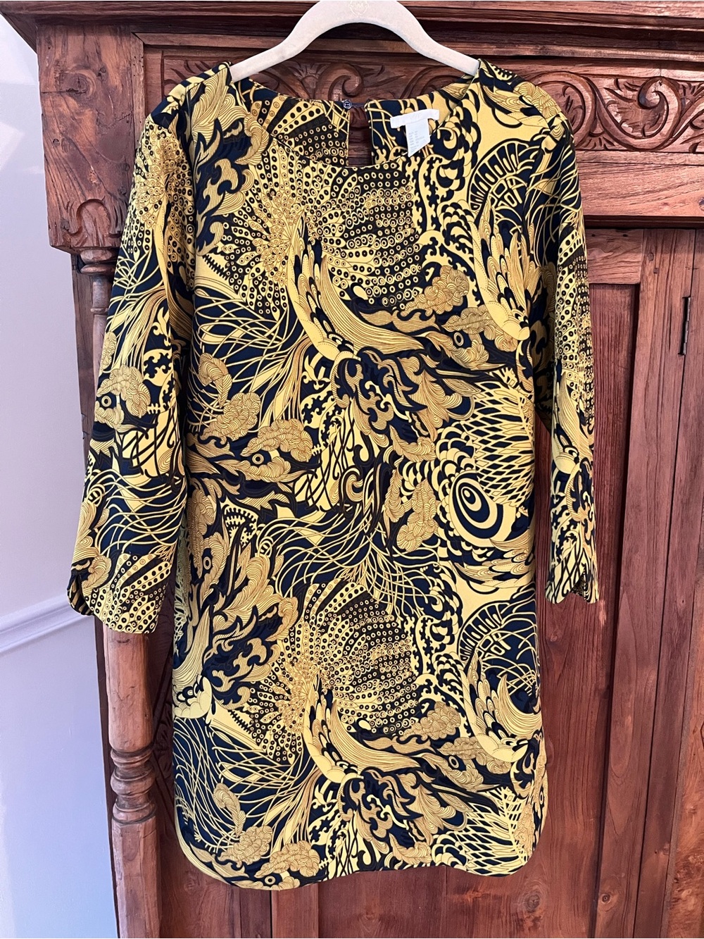 H&M Women's Abstract Mini Dress Yellow & Black Size Medium